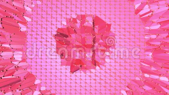 玫瑰色或粉红色低聚波动表面作为迷幻背景红色多边形几何振动环境或视频的预览图