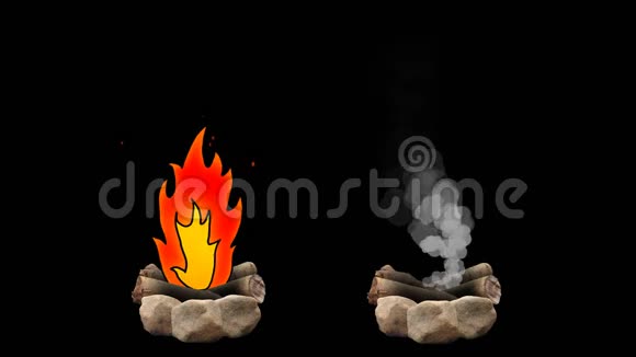 混合媒体动画篝火和吸烟熄灭篝火透明背景视频的预览图