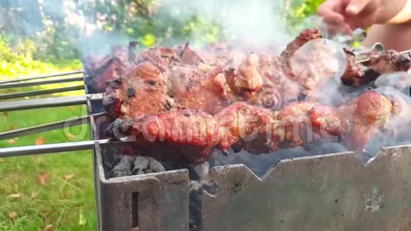 烧烤的肉在烤架上烤视频的预览图
