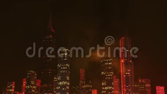 夜间城市上空电脑产生的照明风暴视频的预览图