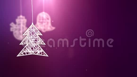 白色纸张圣诞树标志落下节日季节庆祝占位符紫色背景视频的预览图