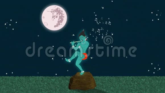 克里希纳勋爵在满月之夜吹笛视频的预览图