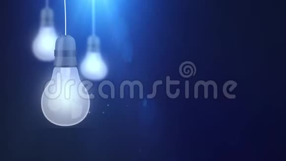 闪烁的灯泡落在蓝色的背景上视频的预览图