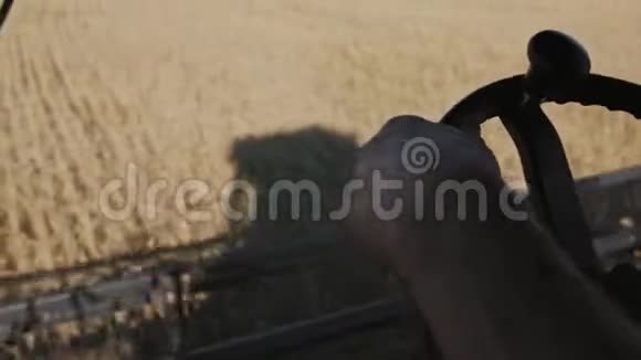 黄秋农业收割机和小麦麦田视频的预览图