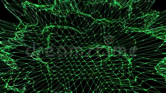 抽象清洁绿色挥动三维网格或网格作为精细背景绿色几何振动环境或脉动数学视频的预览图