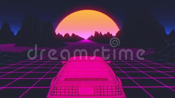 复古未来80年代风格的科幻背景未来汽车视频的预览图