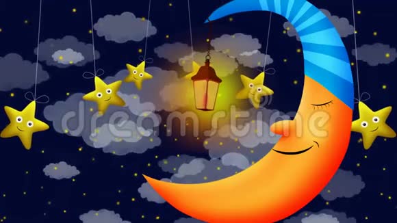 可爱的月亮和星星循环的摇篮曲视频背景视频的预览图