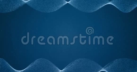 抽象的三维渲染框架数字闪光蓝色背景下的波浪状流动的蓝色粒子视频的预览图