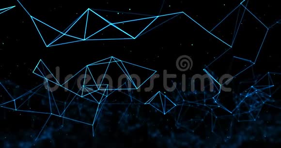 蓝色抽象三维渲染技术黑色背景上的神经丛动态数字曲面以蓝线为几何形状视频的预览图