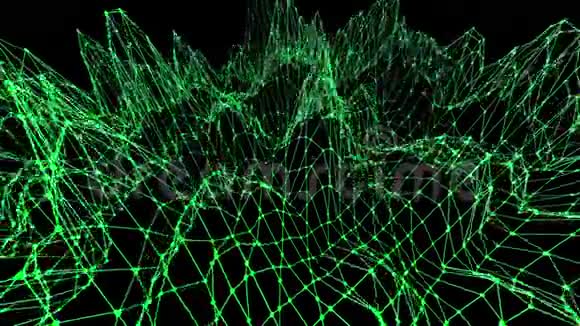 抽象干净的绿色挥动三维网格或网格作为光荣的背景绿色几何振动环境或脉动视频的预览图