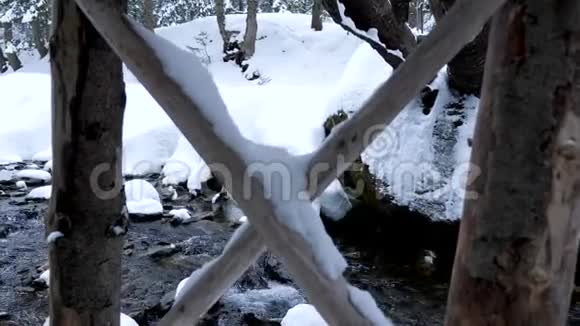 冬天的大自然在山上的河流视频的预览图