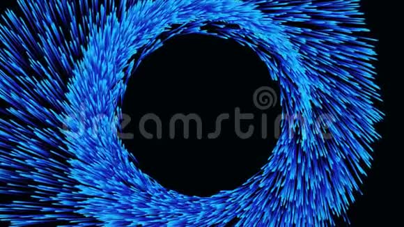 蓝色抽象闪光轨迹在黑色背景上螺旋飞行无缝循环美丽的彗星尾巴绕圈视频的预览图
