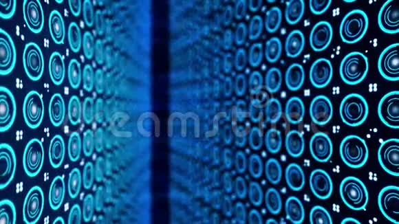 很多电子圈许多黑色背景上的小电子蓝色圆圈电子动画摘要视频的预览图