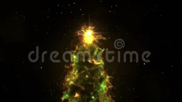 绿黄星云圣诞枞树背景4k分辨率视频的预览图