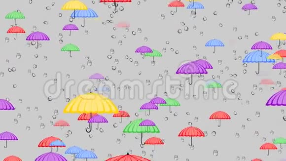 雨滴在玻璃后面飞舞的五彩伞天气预报介绍视频的预览图