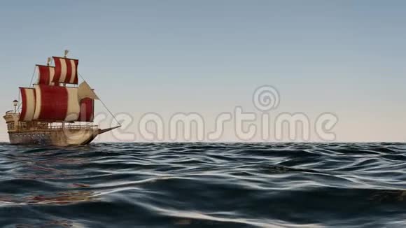 海洋上一艘老式木船的3D动画视频的预览图