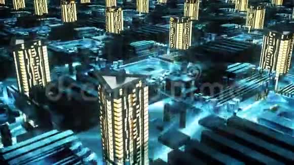 控制论未来主义城市三维建筑科技风格的摩天大楼视频的预览图