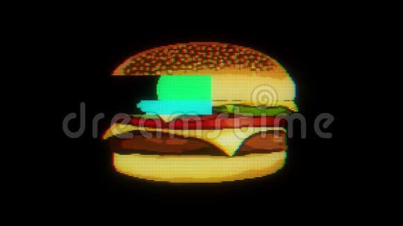 绘制标记像素汉堡故障卡通手工动画无缝环液晶屏幕背景新质量视频的预览图