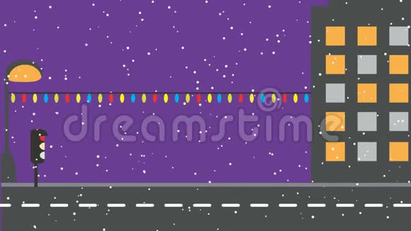 动画圣诞城市夜景带礼物的汽车和圣诞树视频的预览图