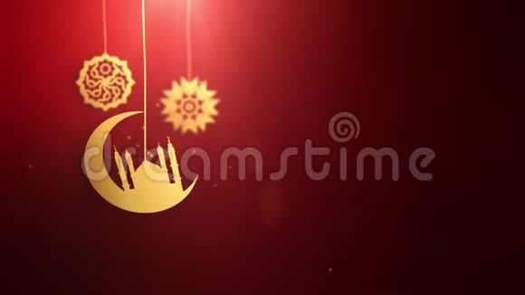 斋月拉马赞伊德穆巴拉克阿拉伯符号落在弦红背景上视频的预览图