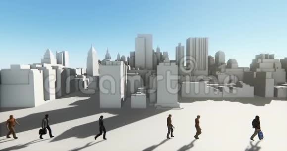 商务人士走在抽象城市建筑的前面商业帝国视频的预览图