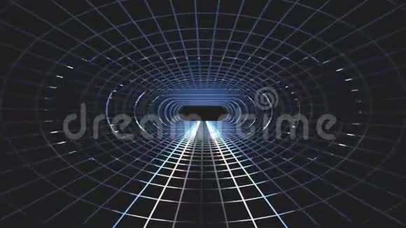 无尽的霓虹灯蓝灯能源电网网络复古VR隧道飞行运动图形动画背景无缝循环视频的预览图