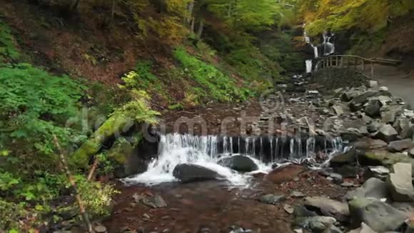 瀑布秋天森林里的山河视频的预览图