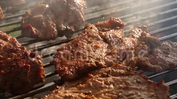 把肉在烧烤架上旋转视频的预览图