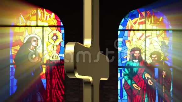 教堂彩色窗户放大4k视频的预览图