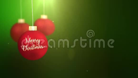 红色移动宝珠掉落圣诞快乐节日节日庆典占位符绿色背景视频的预览图