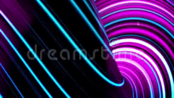 摘要黑色背景上有线条和波浪的旋转球体的动画紫罗兰运动背景旋转球视频的预览图