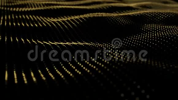 金色动画背景的粒子表面与波镜头无缝动画透视闪烁视频的预览图