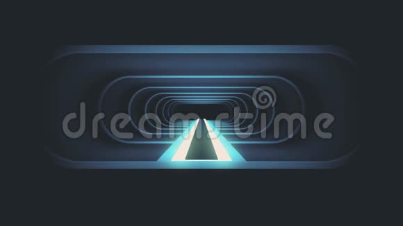 通过霓虹灯蓝肋灯能量虚拟现实复古隧道运动图形动画背景新品质视频的预览图