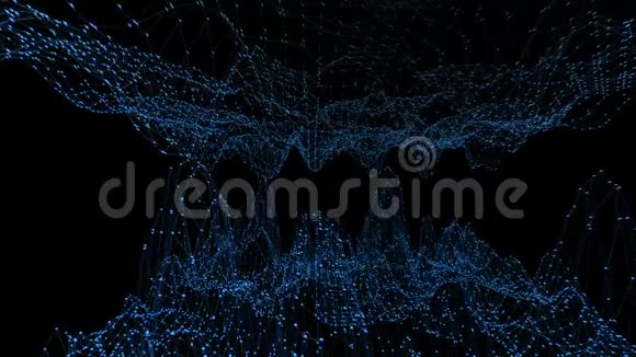 抽象干净的蓝色挥动3D网格或网格作为时尚背景蓝色几何振动环境或脉动数学视频的预览图