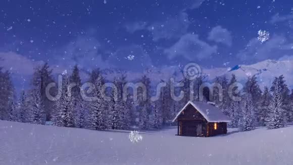 冬季雪夜的独山屋视频的预览图