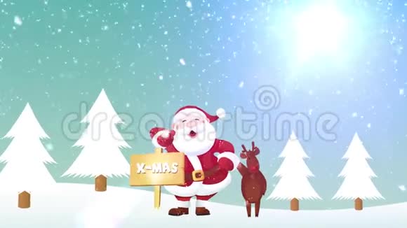 圣诞老人和驯鹿圣诞旗动画视频的预览图