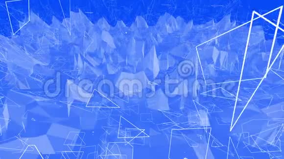 蓝色金属低聚波动表面作为梦想背景蓝色多边形几何振动环境或脉动视频的预览图