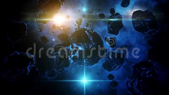 3D蓝科幻空间行星内部场景背景视频的预览图