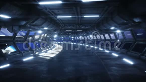 未来主义空间走廊隧道地球的飞行视图影院4k动画视频的预览图