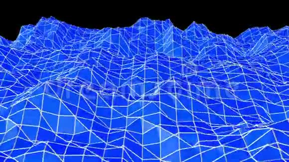 蓝色金属低聚波动表面作为独特的背景蓝色多边形几何振动环境或脉动视频的预览图
