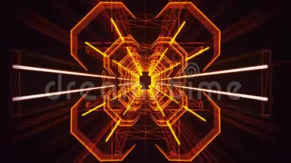 3D橙金霓虹灯隧道循环运动背景视频的预览图
