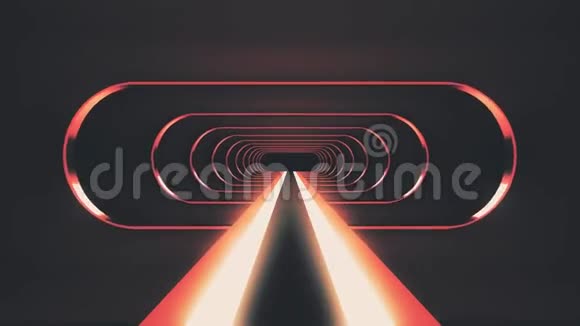 霓虹灯闪亮的肋骨灯光能量网络复古虚拟现实隧道飞行运动图形无缝动画视频的预览图