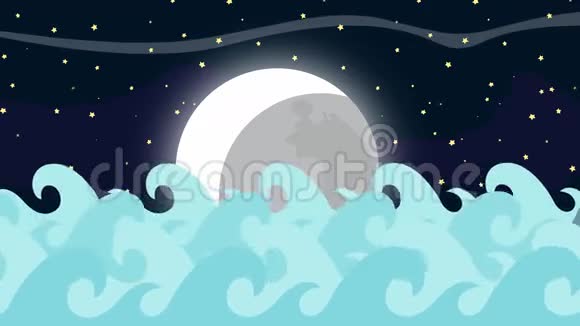 满月之夜中的卡通鲸鱼游视频的预览图