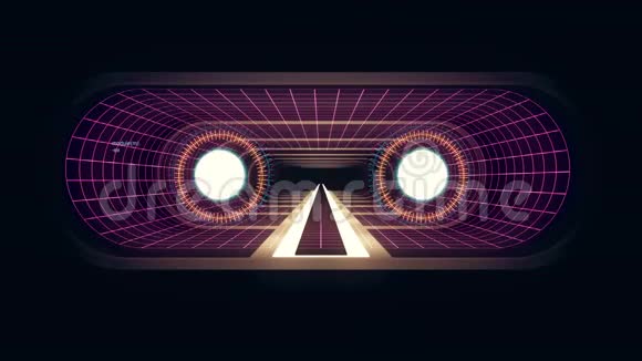 通过虚拟现实霓虹灯网格红色灯光阅读文字网络隧道HUD界面运动图形动画视频的预览图