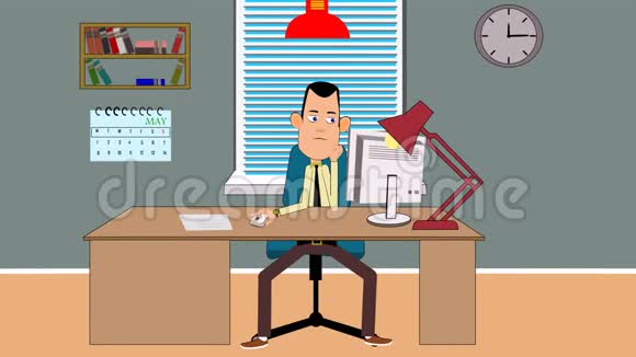 一个懒人在办公室做白日梦的有趣动画视频的预览图