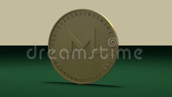 硬币与数字密码货币的符号Monero旋转在绿色布的边缘3D渲染视频的预览图