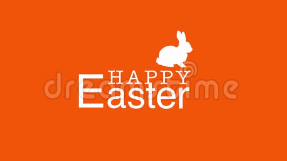 动画特写复活节快乐文字和橙色背景的兔子视频的预览图