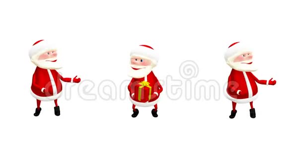 3D动画三个圣诞老人带礼物和阿尔法频道视频的预览图