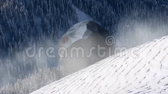 神秘的漂浮物飞碟覆盖着雪域的风景三维渲染无缝循环动画视频的预览图