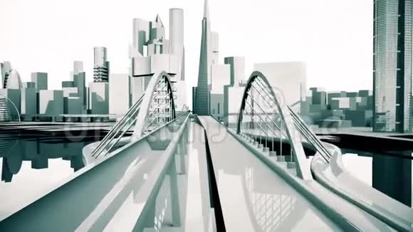 城市黑白城市建筑中移动摄像机的抽象动画视频的预览图